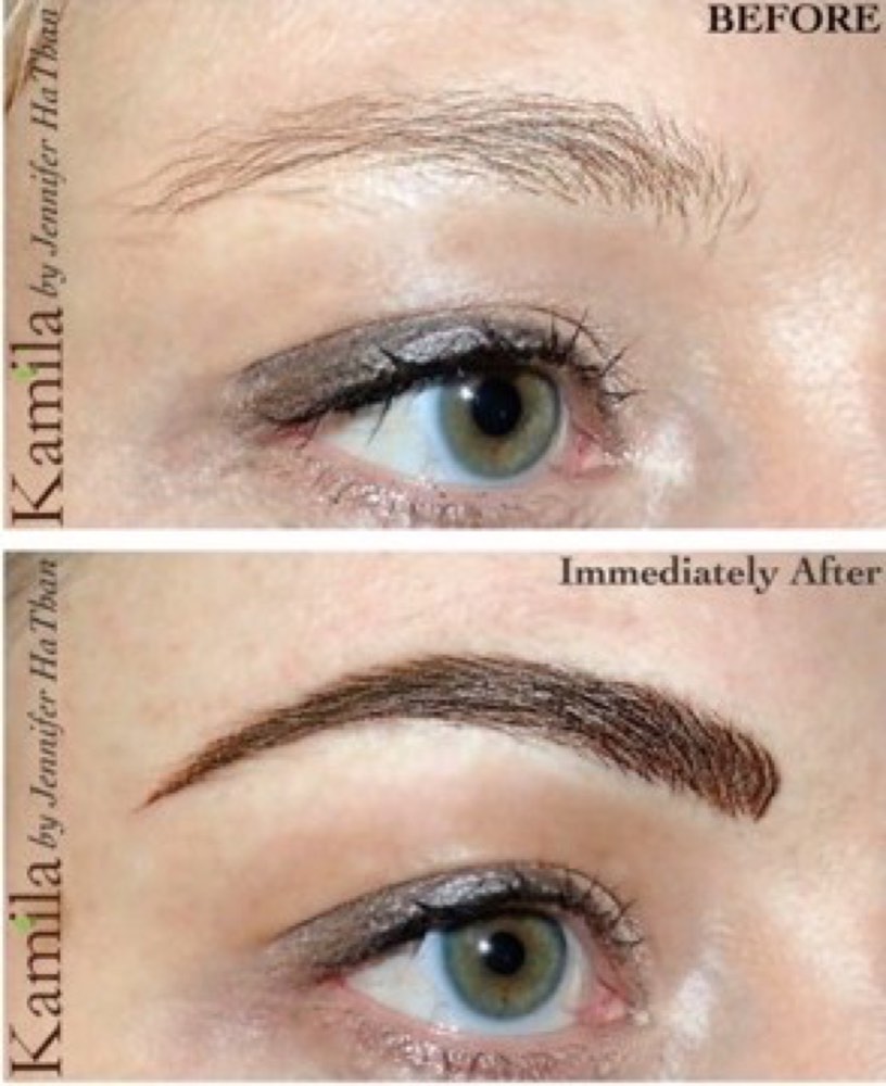 Microblading before and immediately after, from Kamila’s Skin Care